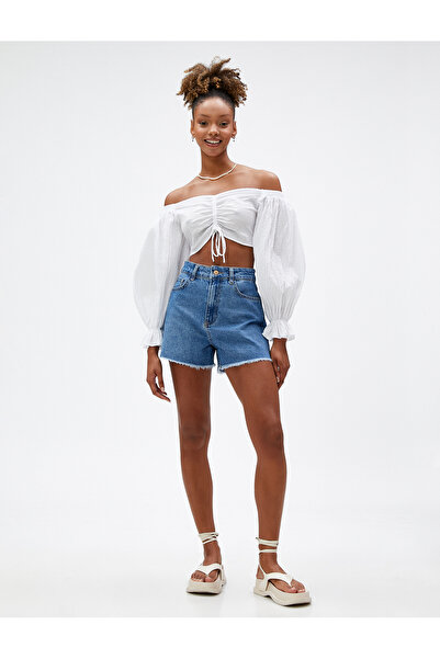 Koton Τζιν σορτς ψηλόμεση με λεπτομέρεια βαμβακερή τσέπη