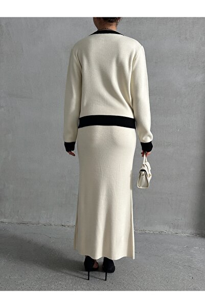 Lusin Жіночий елегантний кардиган з кишенями, спідниця та верхній одяг з трикотажу, комплект з двох предметів