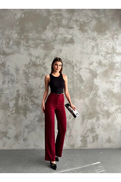 Diviny High Waist Stretchy Scuba Pants with Clam Detail