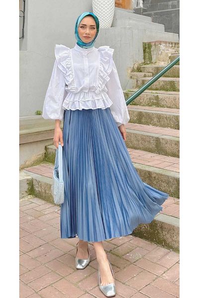 MODA VEDAT Fusta de damă din satin cu pliuri strânse