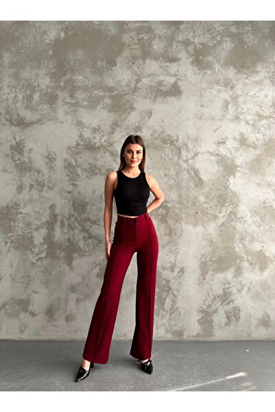 Diviny High Waist Stretchy Scuba Pants with Clam Detail