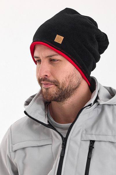 Butikgiz Men's Black Fleece Outer, Red Cotton Inside, Double Color Double Layer Foldable Soft Beanie