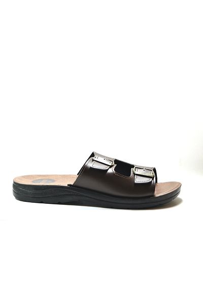 Onlo Ayakkabı Onlo Shoes VZ.110 Μαύρες & Καφέ Ανδρικές Παντόφλες με Πόρπη