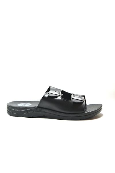Onlo Ayakkabı Onlo Shoes VZ.110 Μαύρες & Καφέ Ανδρικές Παντόφλες με Πόρπη