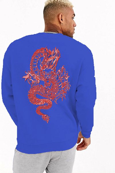Pasage Trend Nice Oversize Front Dragon Printed Black Sweatshirt