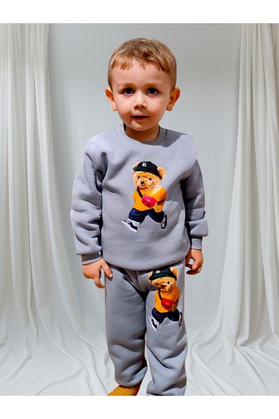 Kerimino Teddy Bear Three-String Ribbed Combed Cotton Boy Set