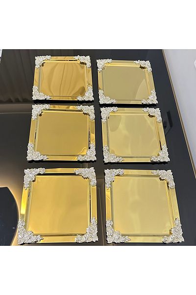 USD HOME Σετ 6 ασημί γωνιακός ανοξείδωτος χρυσός τετράγωνος δίσκος παρουσίασης καφέ