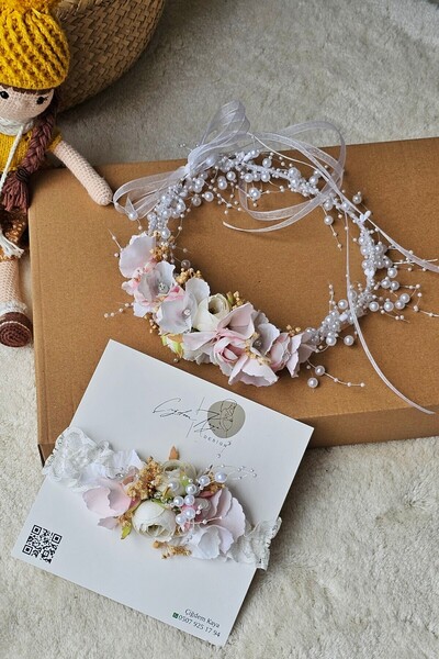 çiğdem kaya design Специален флорален дизайн с перлени детайли, корона за беб...