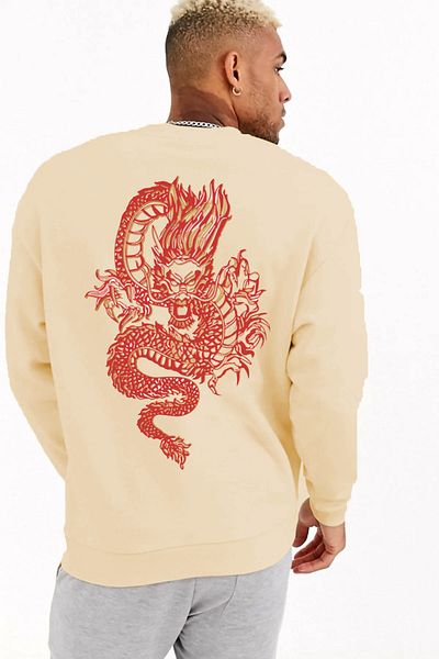 Pasage Trend Nice Oversize Front Dragon Printed Black Sweatshirt