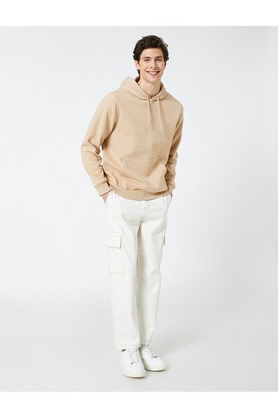 Koton Hooded Hoodie Slogan Embroidered Pocket Detail Long Sleeve