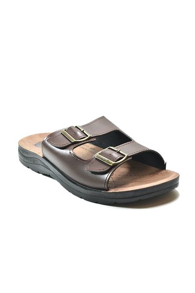 Onlo Ayakkabı Onlo Shoes VZ.110 Μαύρες & Καφέ Ανδρικές Παντόφλες με Πόρπη