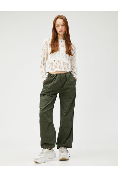 Koton Tričko s dlhým rukávom Mesh Crop Crew Neck Openwork