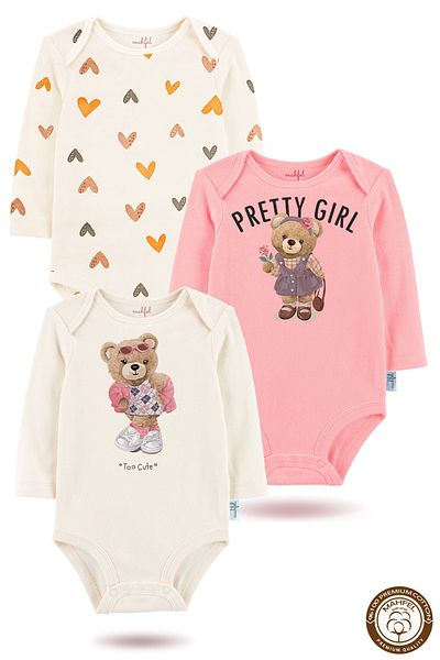 MAHFEL 3-Piece 100% Cotton Organic Printed Snap Fastener Baby Bodysuit