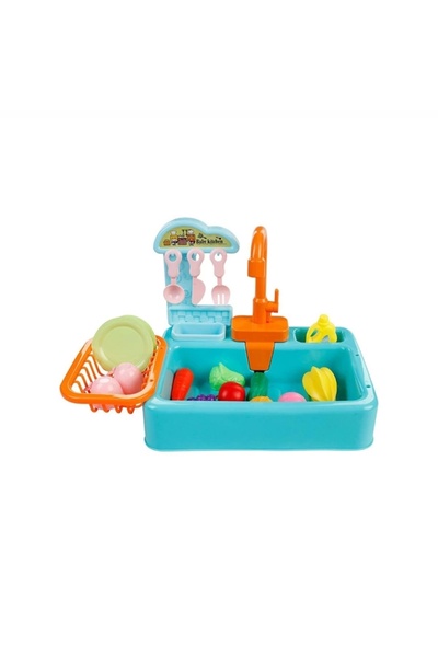 CAN OYUNCAK Kutulu Pilli Çeşmeli Su Akıtan Mutfak Lavabosu Yeşil