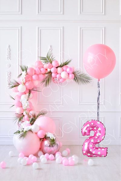 CUGY Natural Pink Balloon Heart Detail Age Number Jumbo Balloon Birthday Decoration Party Set