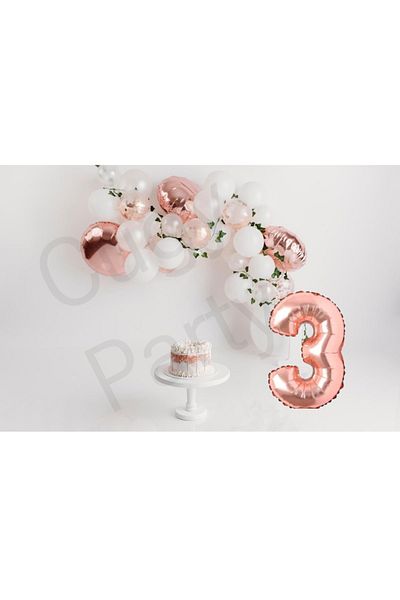 CUGY Natural White Rosegold Color Themed 3 Year Old Number Birthday Decoration Party Set