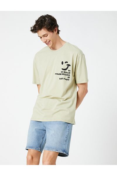 Koton Oversize T-Shirt Slogan Printed Crew Neck Κοντό μανίκι βαμβακερό
