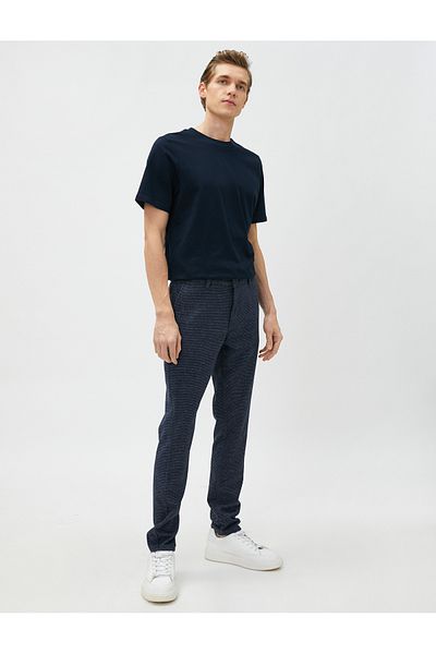 Koton Woven Trousers with Houndstooth Detail, Buttons and Pockets