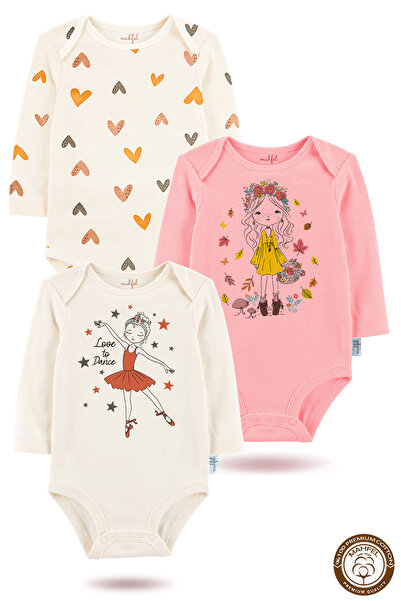 MAHFEL 3-Piece 100% Cotton Organic Printed Snap Fastener Baby Bodysuit