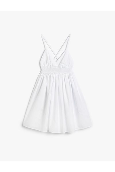 Koton Mini-Strandkleid V-Ausschnitt Dünne Träger Elastische Baumwolle
