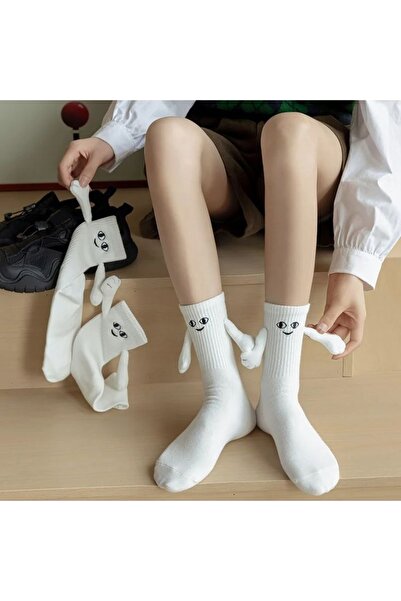 DM DEL MORE SOCKS 4 Pieces White Magnet Hand Holding Socks Dating Sports Socks