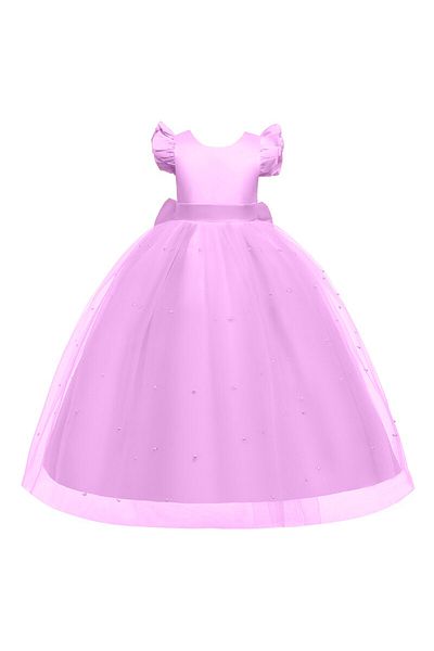 HSNLİFE Girl's Long Lilac Color Pearl Dress Birthday Graduation Dress
