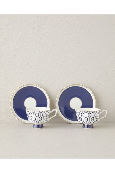 English Home Octavia New Ottoman 4-Piece 2-Person Coffee Cup Set - 90 ml Dark Blue