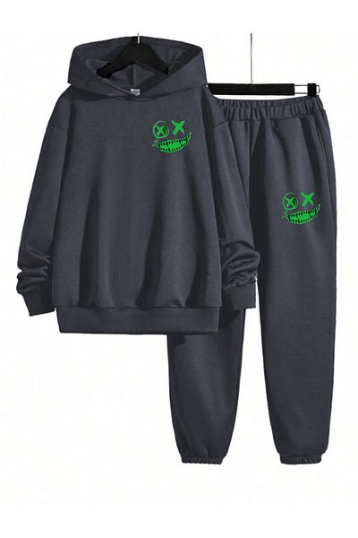FRİENDS KİDS Unisex Colorful Siület Printed Black Tracksuit Set