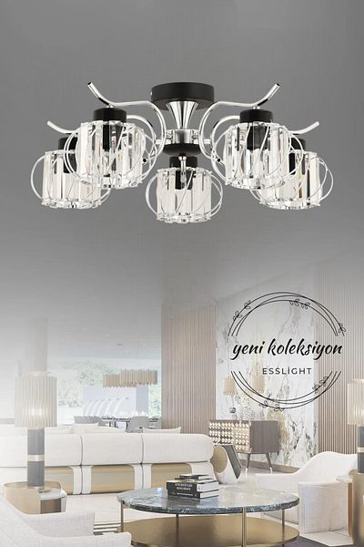 ESSLİGHT سيلفا 5 Li Plafonier Chandelier (كريستال ستون) غرفة المعيشة غرفة النوم المطبخ غرفة الشباب المكتب