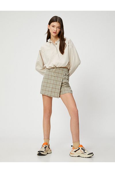 Koton Crop-Bluse mit Kapuze, geknöpft, langärmelig, aus Baumwolle