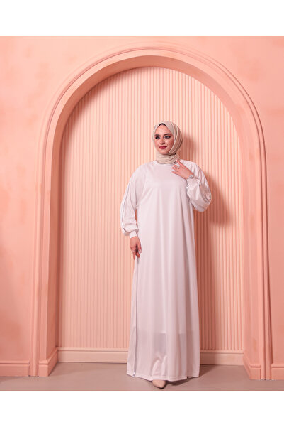 Berel Moda Lingerie Prayer Dress with Cuffs and Piping Detail - White