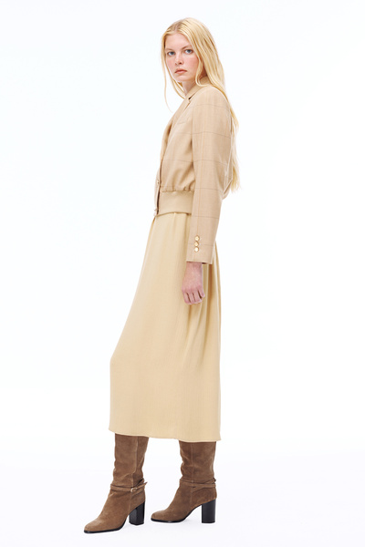 Perspective Untimely Regular Fit Herringbone Patterned Fake Sleeve Buff Color Women's Jacket