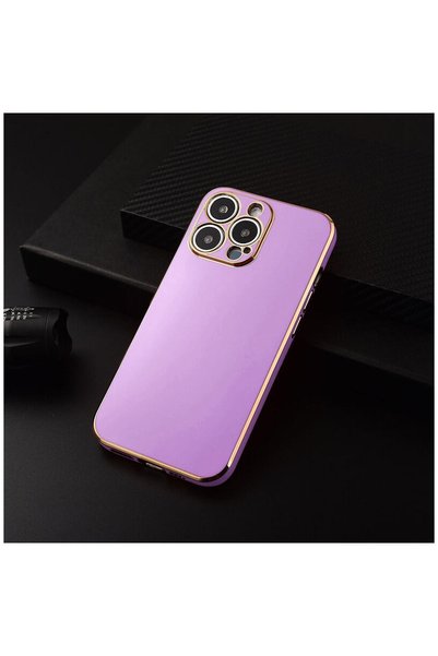 Zebana Apple iPhone 13 Pro Compatible Case Golden Silicone Case Purple