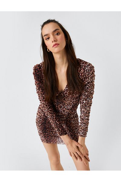 Koton Langärmliges Minikleid mit Leopardenmuster