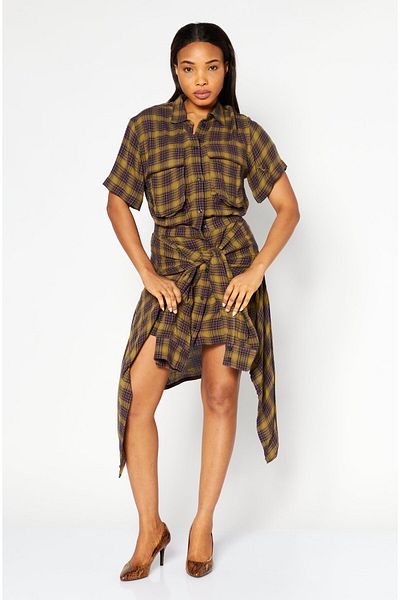 Diesel Women Plaid Mini Dress, Olive