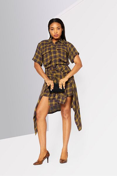 Diesel Women Plaid Mini Dress, Olive