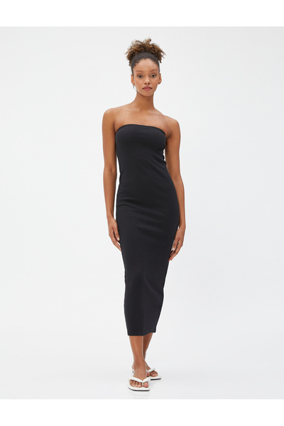 Koton Midi tužkové šaty bez ramínek žebrované slim fit bavlna