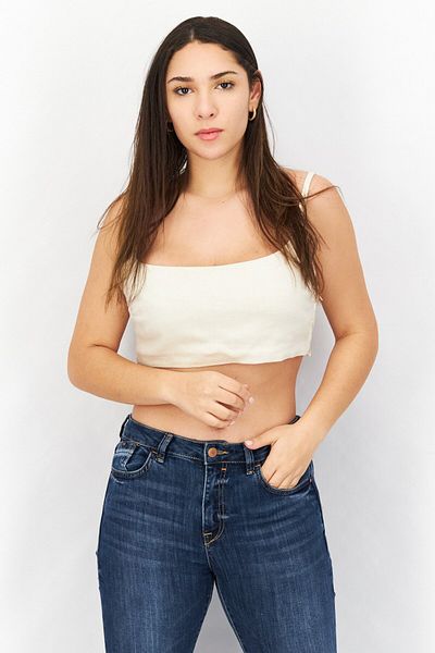 Asos Design Women U Neck Sleeveless Crop Top, Cream