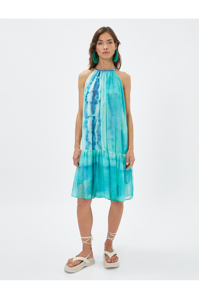 Koton Μίντι Φόρεμα Şahika Ercümen - Γιακάς και Μοτίβο Tie-Dye