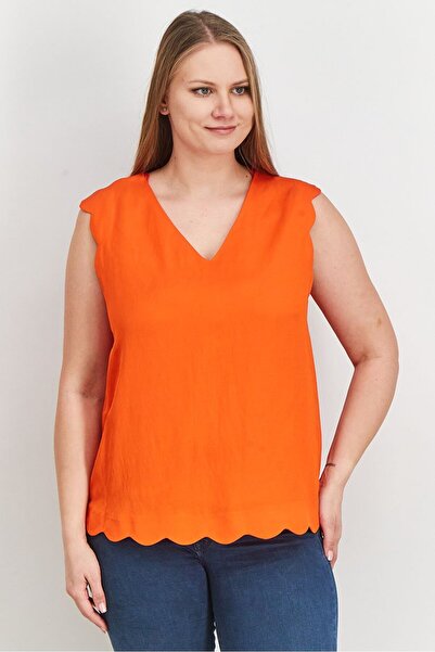 Esprit Women V Neck Sleeveless Plain Top, Red