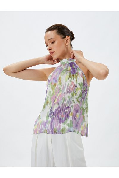 Koton Melis Ağazat X Koton – Neckholder-Bluse aus Chiffon mit Blumenmuster