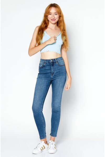 Missguided Women V Neck Sleeveless Textured Crop Top, Blue