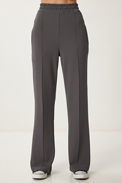 Lovelyİstanbul Wide Leg Comfortable Knitted Trousers Smoked Lrv0092