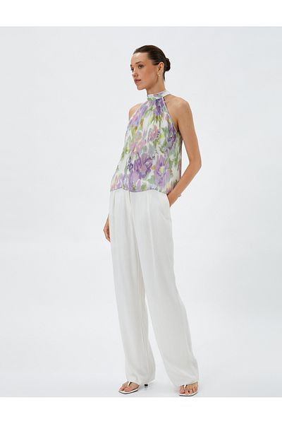 Koton Melis Ağazat X Koton – Neckholder-Bluse aus Chiffon mit Blumenmuster