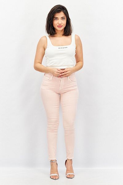 We Are We Wear Women Scoop Neck Short Sleeve Brand Logo Tank Top, Cream