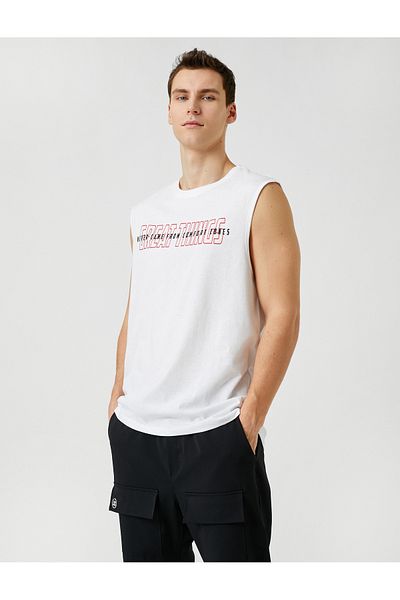 Koton T-shirt bez rękawów z nadrukiem i sloganem, z okrągłym dekoltem