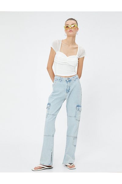 Koton Crop T-Shirt with Transparent Heart Motif