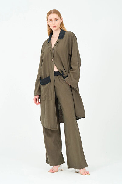 Butik Set pantaloni din bumbac garnit cu un singur buton