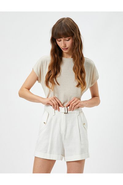 Koton Crop T-Shirt Bat Sleeve Crew Neck