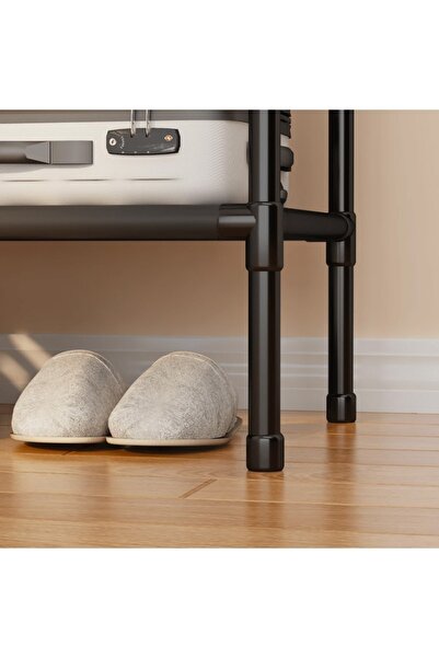 Taimi Iron Metal Clothes Organizer - Portable Wardrobe With 3 Sections And Hanging Poles Black